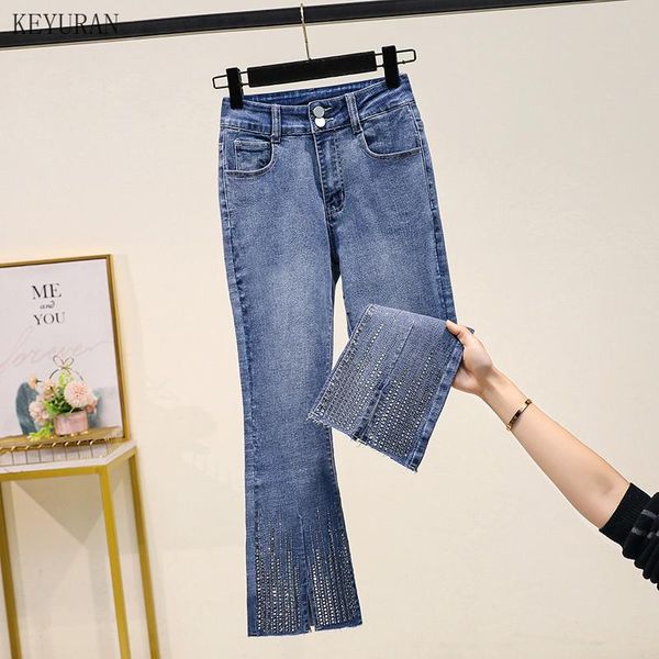 women's jeans plus size stretch flare women spring fashion diamond high waist ankle-length denim pants korean oversize vintage trousers, Blue
women's jeans plus size stretch flare women spring fashion diamond high waist ankle-length denim pants korean oversize vintage trousers, Blue