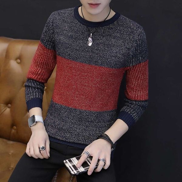 new casual autumn knitted men's long sleeve round neck color matching sweaterwinter, White;black
new casual autumn knitted men's long sleeve round neck color matching sweaterwinter, White;black