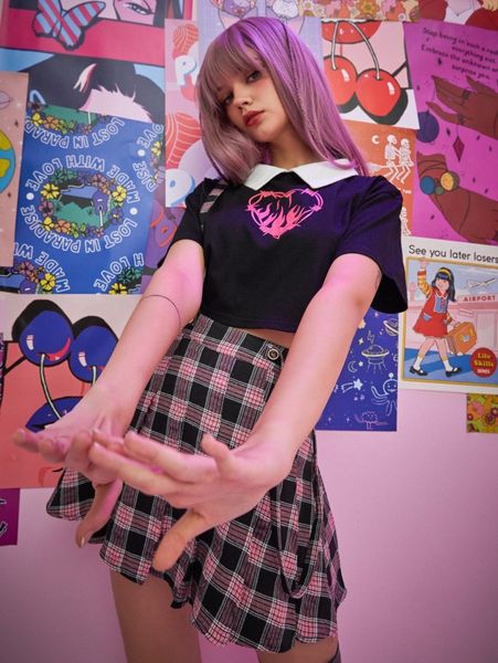 romwe heart graphic contrast collar tee & plaid skirt w3yh#, White
romwe heart graphic contrast collar tee & plaid skirt w3yh#, White