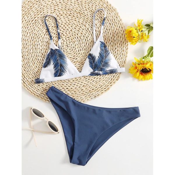 women triangle bikini tropical leaf printing swimsuit girls 2021 summer biquini brazilian swimwear bathing suits, White;black
women triangle bikini tropical leaf printing swimsuit girls 2021 summer biquini brazilian swimwear bathing suits, White;black