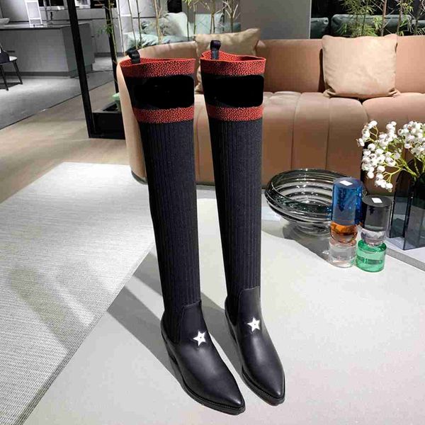 elastic thigh-high boots pointed toe winter star designer long boot chunky heels women socks shoes size 35-41, Black
elastic thigh-high boots pointed toe winter star designer long boot chunky heels women socks shoes size 35-41, Black