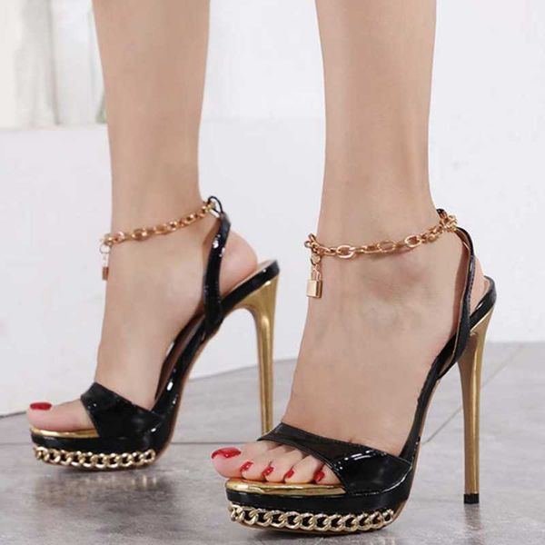 sandals back strap lock chain ankle platform shoes women' open round toe high heel dress 13 cm gold thin, Black
sandals back strap lock chain ankle platform shoes women' open round toe high heel dress 13 cm gold thin, Black