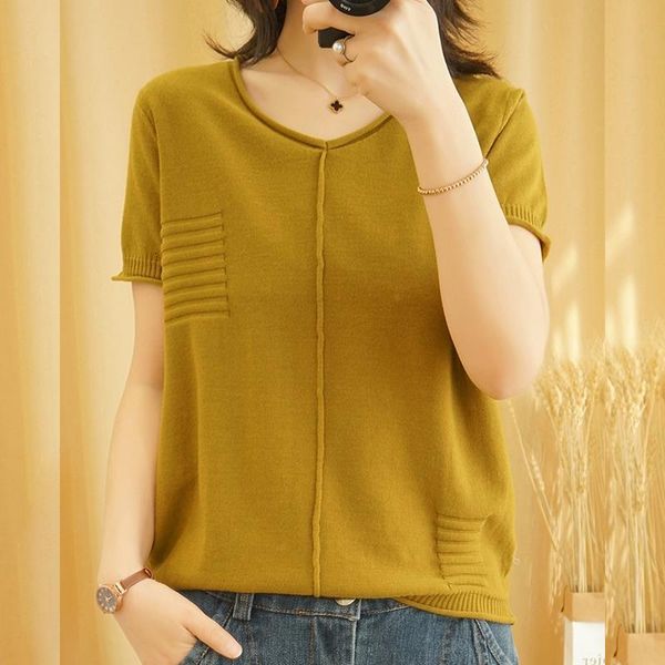 v-neck patchwork solid tee shirt femme knitted sweater t-shirt women 2021 summer t shirt womens femme t-shirts, White
v-neck patchwork solid tee shirt femme knitted sweater t-shirt women 2021 summer t shirt womens femme t-shirts, White