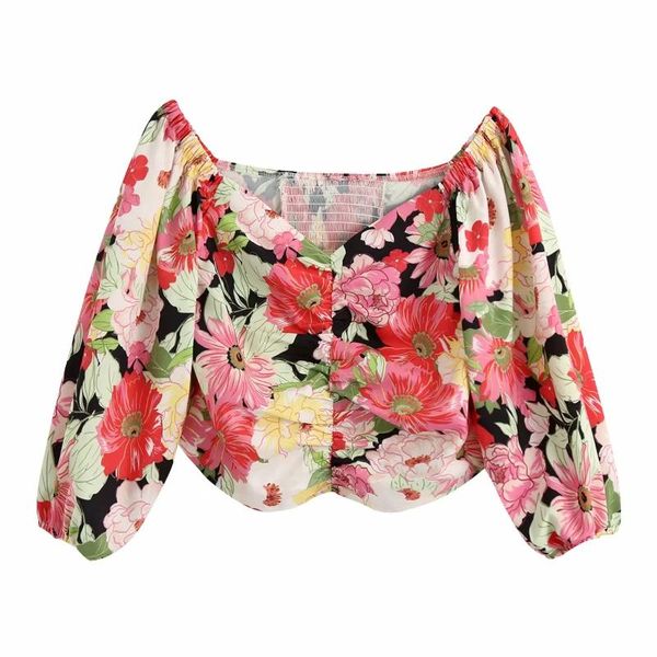 women's blouses & shirts 2021 women sweet flower print front pleated smock blouse ladies three quarter sleeve back elastic chic blusas, White
women's blouses & shirts 2021 women sweet flower print front pleated smock blouse ladies three quarter sleeve back elastic chic blusas, White
