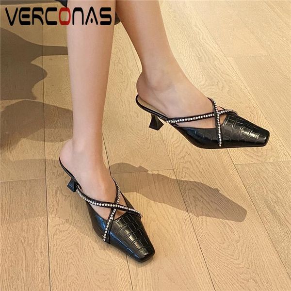 sandals verconas fashion women rhinestone cross-tied mules genuine leather casual shoes woman summer high heels slippers, Black
sandals verconas fashion women rhinestone cross-tied mules genuine leather casual shoes woman summer high heels slippers, Black