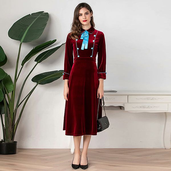 long dress autumn winter new women's fashion party vintage elegant chic gentlewoman stitching velvet dresses thpe, Black;gray
long dress autumn winter new women's fashion party vintage elegant chic gentlewoman stitching velvet dresses thpe, Black;gray