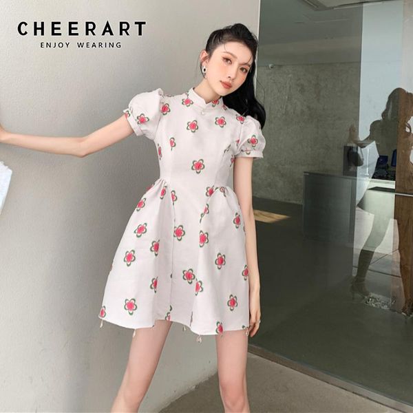 party dresses cheerart puff sleeve summer corset dress for women 2021 floral short ball gown ladies cheongsam korean fashion, White;black
party dresses cheerart puff sleeve summer corset dress for women 2021 floral short ball gown ladies cheongsam korean fashion, White;black