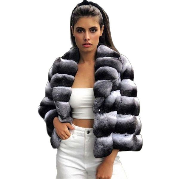 women's fur & faux brand natural short genuine rex jackets with collar winter warm overcoats chinchilla color real, Black
women's fur & faux brand natural short genuine rex jackets with collar winter warm overcoats chinchilla color real, Black