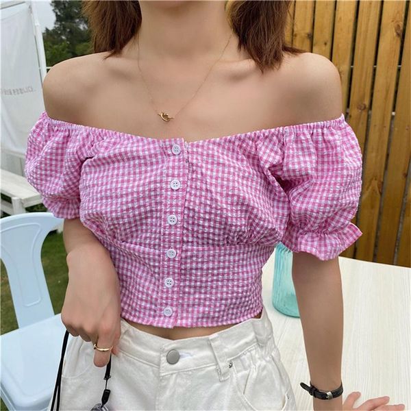 south korea 2021 summer new t-shirt short paragraph one-shoulder plaid sweet and thin bottoming short-sleeved women, White
south korea 2021 summer new t-shirt short paragraph one-shoulder plaid sweet and thin bottoming short-sleeved women, White