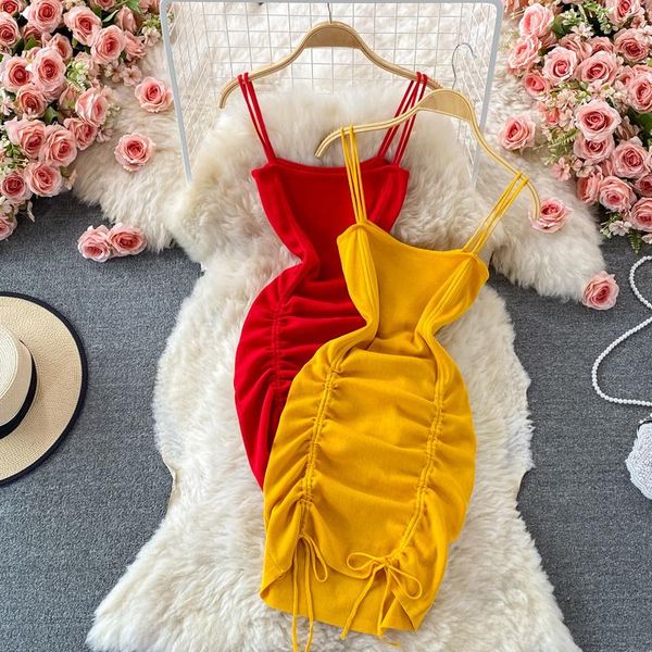 casual dresses fashion drawstring pleated dress girl sleeveless bodycon slip summer elastic knitted camisole for women, Black;gray 
casual dresses fashion drawstring pleated dress girl sleeveless bodycon slip summer elastic knitted camisole for women, Black;gray