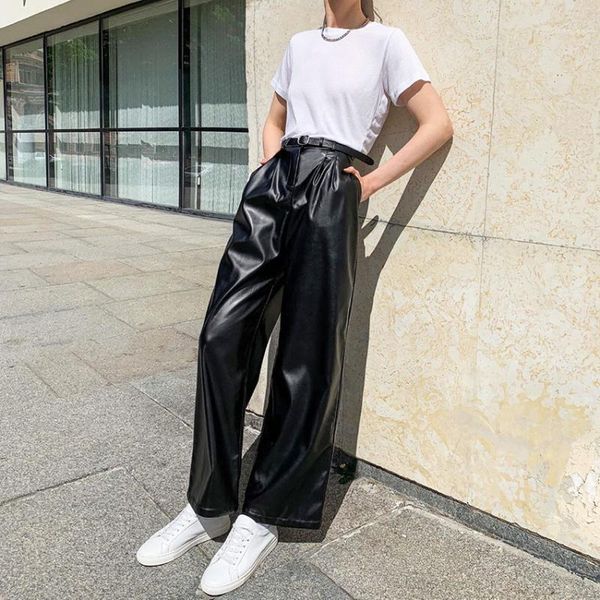 women's pants & capris 2021 black pu leather loose high waist straight temperament versatile trousers women streetwear, Black;white
women's pants & capris 2021 black pu leather loose high waist straight temperament versatile trousers women streetwear, Black;white
