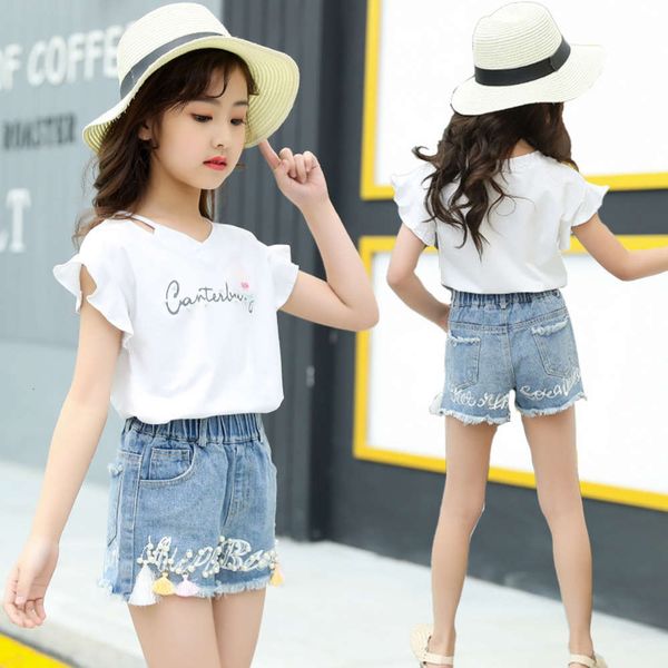 cuhk girls' summer 2021 new children's two piece suit little girl net red denim shorts, White
cuhk girls' summer 2021 new children's two piece suit little girl net red denim shorts, White
