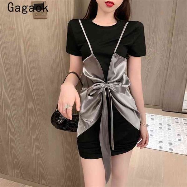 women fake two dress summer solid sheath office lady bow mini dresses korean fashion wild vestido feminino 210531, Black;gray
women fake two dress summer solid sheath office lady bow mini dresses korean fashion wild vestido feminino 210531, Black;gray