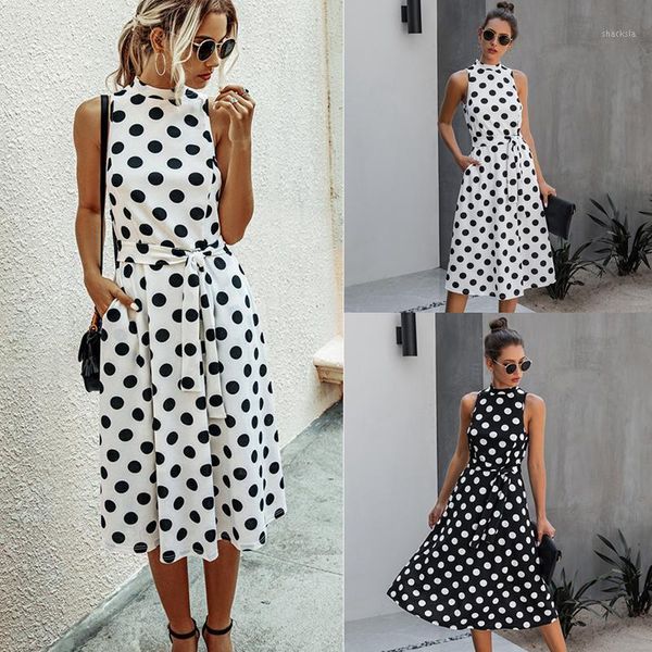 summer dress women maxi sleeveless dot sundress caual belt o-neck plus size robe femme casual dresses, Black;gray
summer dress women maxi sleeveless dot sundress caual belt o-neck plus size robe femme casual dresses, Black;gray