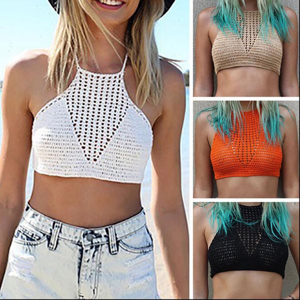 bikini beach crop summer women short vest hollow out plain bralette halter neck crop knit crochet cami, White
bikini beach crop summer women short vest hollow out plain bralette halter neck crop knit crochet cami, White