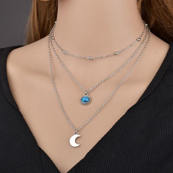 pendant necklaces vintage multilayer crystal necklace women gold color beads moon crescent chain bohemia female choker jewelry, Silver
pendant necklaces vintage multilayer crystal necklace women gold color beads moon crescent chain bohemia female choker jewelry, Silver