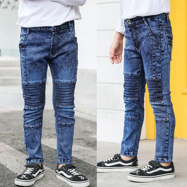 jeans ienens skinny kids slim pants boys stretch casual trousers 3 4 5 6 7 8 9 10 years child clothes pencil, Blue