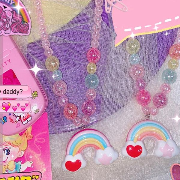 pendant necklaces y2k jewelry rainbow heart necklace for women resin lovely vintage harajuku choker gossip girls 90s style aesthetics, Silver
pendant necklaces y2k jewelry rainbow heart necklace for women resin lovely vintage harajuku choker gossip girls 90s style aesthetics, Silver