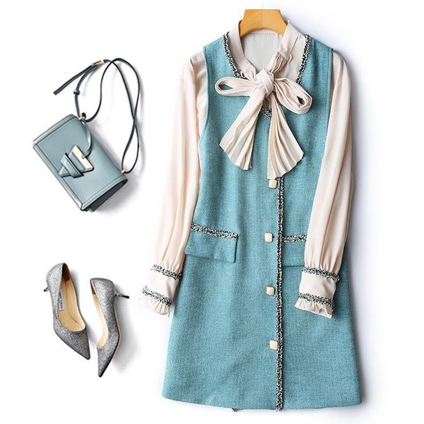 two piece dress ladies suits 2021 autumn winter women's elegant long sleeve bow shirt + single-breasted tweed vest two-piece set, White
two piece dress ladies suits 2021 autumn winter women's elegant long sleeve bow shirt + single-breasted tweed vest two-piece set, White