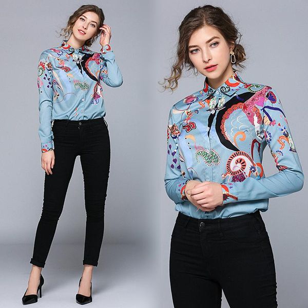 women's blouses & shirts 2021 spring summer fall runway vintage print collar long sleeve button front up down womens party casual shirt, White
women's blouses & shirts 2021 spring summer fall runway vintage print collar long sleeve button front up down womens party casual shirt, White