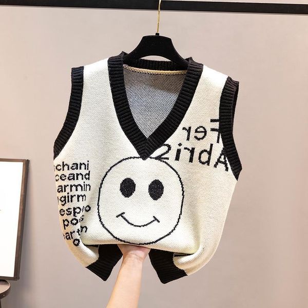 women's sweaters spring and autumn style knitted vest korean ladies cartoon smiley women's sweater casual cotton qa7p, White;black
women's sweaters spring and autumn style knitted vest korean ladies cartoon smiley women's sweater casual cotton qa7p, White;black