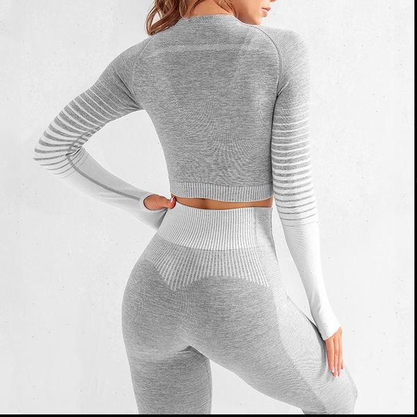 seamless two piece set women long sleeve crop sport leggings tracksuit fitness gym suits for women, Gray
seamless two piece set women long sleeve crop sport leggings tracksuit fitness gym suits for women, Gray