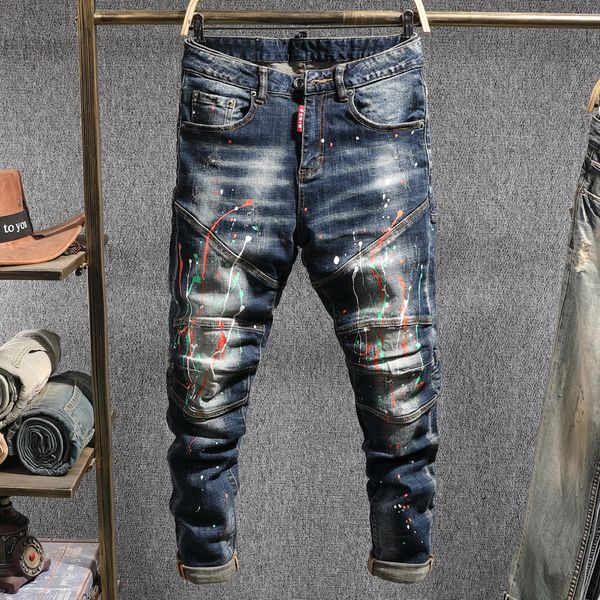 2021 new ameircan streetwear moda brim dos de alta qualidade fino ajuste pintura designer calas jeans homens hip hop emendado biker 9vol, Blue
2021 new ameircan streetwear moda brim dos de alta qualidade fino ajuste pintura designer calas jeans homens hip hop emendado biker 9vol, Blue