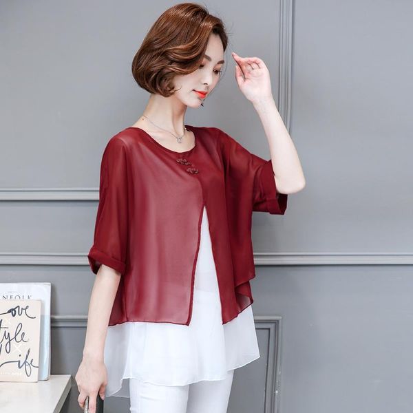 women's blouses & shirts chiffon blouse 2021 summer women elegant short sleeve fake two pieces large size o-neck casual lady shirt, White
women's blouses & shirts chiffon blouse 2021 summer women elegant short sleeve fake two pieces large size o-neck casual lady shirt, White