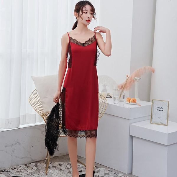 summer women's sleepwear female spaghetti strap nightgown faux silk nightdress gown, Black;red
summer women's sleepwear female spaghetti strap nightgown faux silk nightdress gown, Black;red