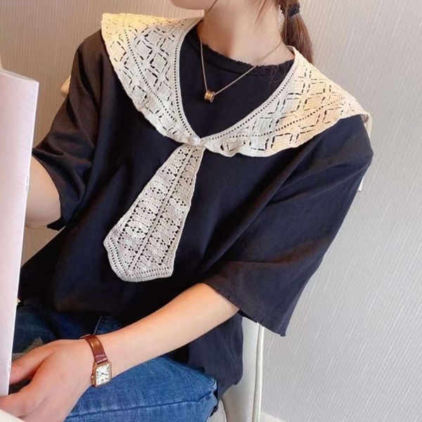 necktie pearl buckle cotton shawl women's korean version with decorative scarf in summer, Blue;black 
necktie pearl buckle cotton shawl women's korean version with decorative scarf in summer, Blue;black