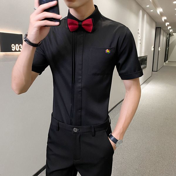 men's casual shirts short sleeved shirt, solid color casual with bow, for wedding banquet, in 2021, White;black
men's casual shirts short sleeved shirt, solid color casual with bow, for wedding banquet, in 2021, White;black