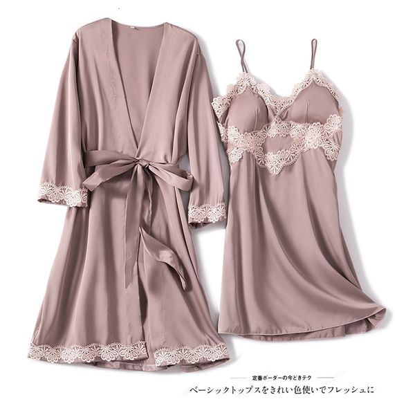 women's sleepwear 2pcs robe set v-neck lady satin lace patchwork kimono bath gown loose nighty&bathrobe soft intimate lingeri, Black;red
women's sleepwear 2pcs robe set v-neck lady satin lace patchwork kimono bath gown loose nighty&bathrobe soft intimate lingeri, Black;red