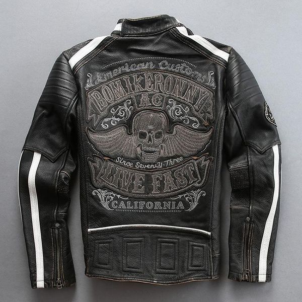 men's leather & faux factory 2021 men vintage black motorcycle jacket fashion 3d print back skull embroidery thick cowskin biker coats
men's leather & faux factory 2021 men vintage black motorcycle jacket fashion 3d print back skull embroidery thick cowskin biker coats