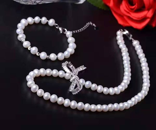 earrings & necklace women's diy micro inlay zircon clasp accessory 7-8mm white freshwater pearl bracelet set fashion jewelry, Silver
earrings & necklace women's diy micro inlay zircon clasp accessory 7-8mm white freshwater pearl bracelet set fashion jewelry, Silver