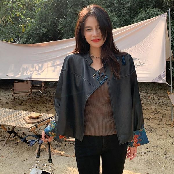 women's leather & faux autumn 2021 real sheepskin patchwork silk yarn coats women ladies genuine short jackets ethnic style windbreaker, Black
women's leather & faux autumn 2021 real sheepskin patchwork silk yarn coats women ladies genuine short jackets ethnic style windbreaker, Black