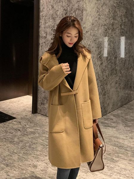 women's wool & blends high end double-sided tweed coat middle and long style cashmere in autumn winter 2021, thin versatile, Black
women's wool & blends high end double-sided tweed coat middle and long style cashmere in autumn winter 2021, thin versatile, Black