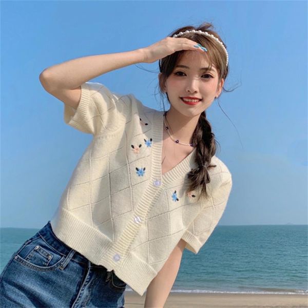 women's knits & tees 2021 french v-neck short-sleeved knitted cardigan spring and autumn short sweater thin h319, White
women's knits & tees 2021 french v-neck short-sleeved knitted cardigan spring and autumn short sweater thin h319, White