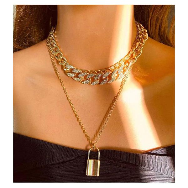 cuban chain iced out paved gold lock pendant for women men multi layer punk chokers party jewelry bulk thick necklace & pendant, Golden;silver
cuban chain iced out paved gold lock pendant for women men multi layer punk chokers party jewelry bulk thick necklace & pendant, Golden;silver