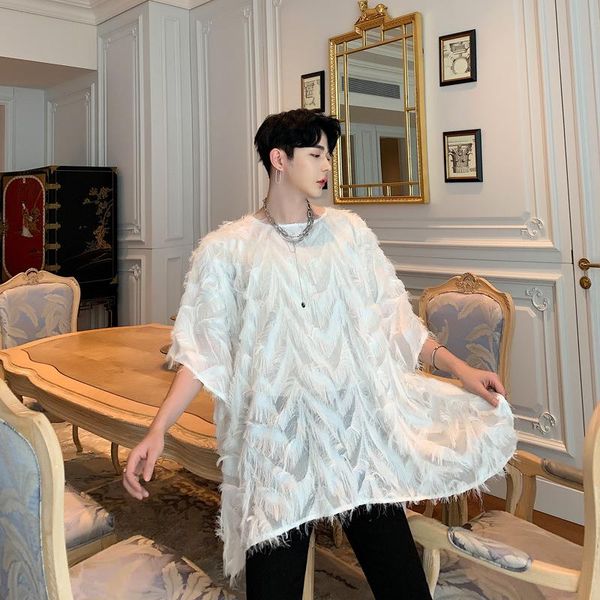 men's t-shirts 2021 summer punk style nightclub unique plume design irregularity t shirts men casual loose stage singer costumes, White;black
men's t-shirts 2021 summer punk style nightclub unique plume design irregularity t shirts men casual loose stage singer costumes, White;black