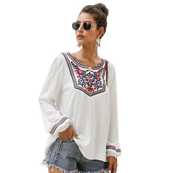 women's t-shirt spring/summer 2021 loose white long-sleeved embroidered jumper in contrasting colors
women's t-shirt spring/summer 2021 loose white long-sleeved embroidered jumper in contrasting colors
