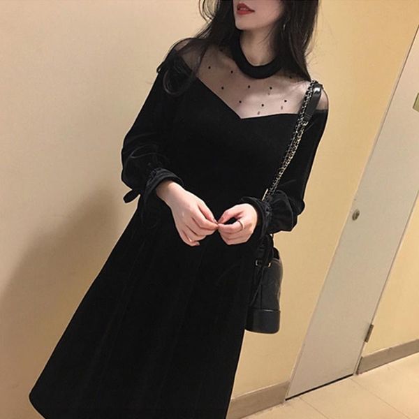 casual dresses original design autumn velvet dress lantern sleeve mesh stitching slim sheath cheongsam black party, Black;gray
casual dresses original design autumn velvet dress lantern sleeve mesh stitching slim sheath cheongsam black party, Black;gray