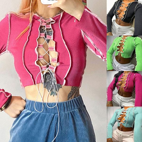 patchwork lace up long sleeve crop women ribbed party knitwear t-shirt hollow out bodycon club tie front top, White
patchwork lace up long sleeve crop women ribbed party knitwear t-shirt hollow out bodycon club tie front top, White