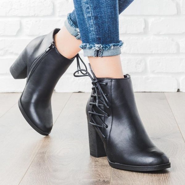 boots fashion autumn women pointed toe lace-up shoes high heel plus size square heels, Black
boots fashion autumn women pointed toe lace-up shoes high heel plus size square heels, Black