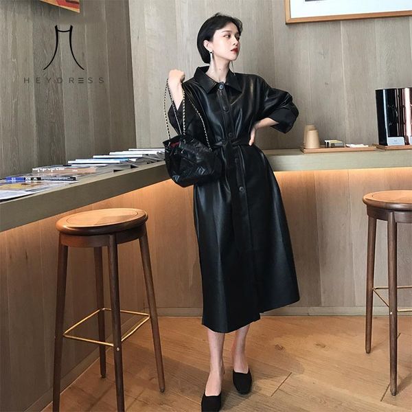 women's trench coats heydress women autumn fashion long type pu leather windbreaker loose single-breasted coat black clothing outwears, Tan;black
women's trench coats heydress women autumn fashion long type pu leather windbreaker loose single-breasted coat black clothing outwears, Tan;black
