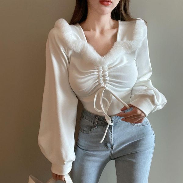 women's sweaters autumn winter women burrs drawstring slim shirt 2021 female folds t-shirt long sleeves inside babes office sweater, White;black
women's sweaters autumn winter women burrs drawstring slim shirt 2021 female folds t-shirt long sleeves inside babes office sweater, White;black