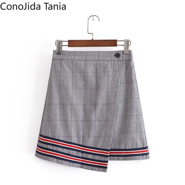 skirts summer short high waist irregular plaid ol style skirt, Black