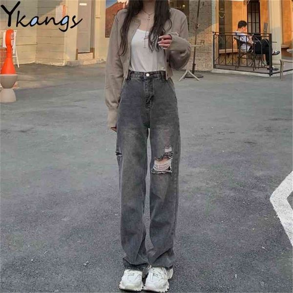 black ripped hole wide-leg jeans high street korean trendy denim women's pants loose high waist streetwear straight-leg trousers 210730, Blue
black ripped hole wide-leg jeans high street korean trendy denim women's pants loose high waist streetwear straight-leg trousers 210730, Blue