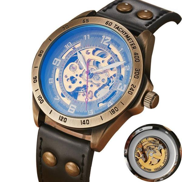fashion brand men mechanical watches for males retro bronze automatic skeleton steampunk leather steel gift wristwatches, Slivery;brown
fashion brand men mechanical watches for males retro bronze automatic skeleton steampunk leather steel gift wristwatches, Slivery;brown