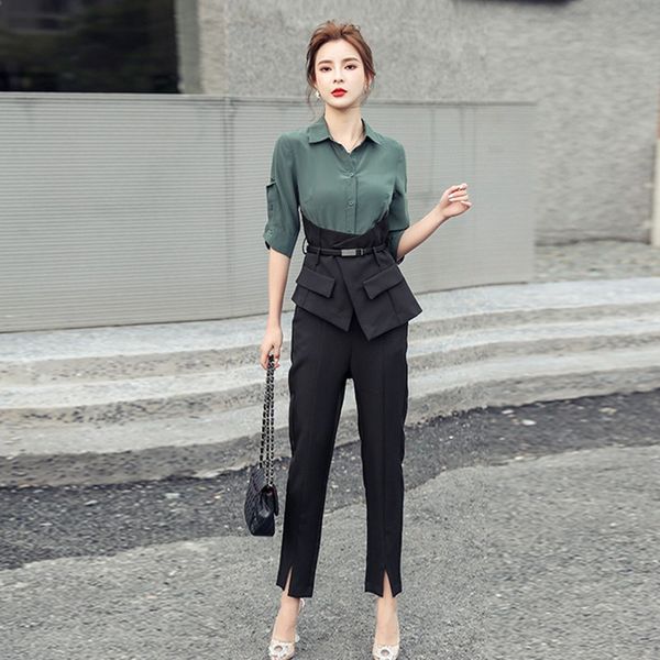 2021 new quality women 2 pieces suits wear to turn-down collar print shirt + work high waits lack long pants set fbk5, Gray
2021 new quality women 2 pieces suits wear to turn-down collar print shirt + work high waits lack long pants set fbk5, Gray