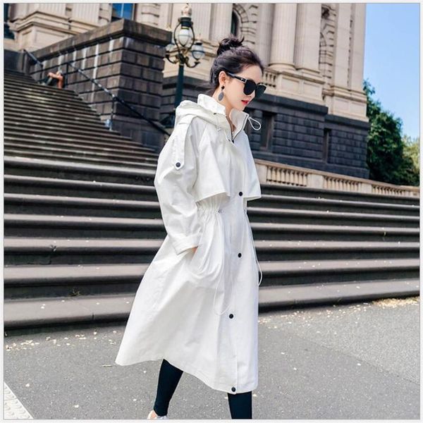 

women's trench coats plus size women windbreaker 2021 spring autumn casual coat long sleeve slim solid hooded zipper jacket female out, Tan;black